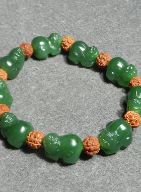 方言和田玉精品珍藏级俄罗斯老坑料油润菠菜绿碧玉貔貅手串手链X3