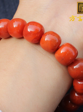 方言和田玉特惠珍品云南保山南红玛瑙柿子红12.5mm老型珠玉手串A2
