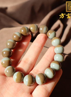 放巨漏方言和田玉新疆且末料雾霾蓝带糖聚宝盆12mm圆珠手链手串A2