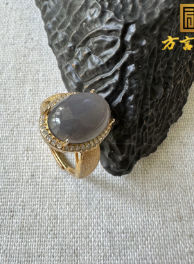 美滋滋方言和田玉精品温润细腻青海料烟紫设计款925银镶玉戒指O5