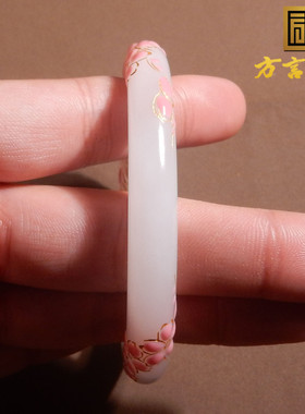 亮眼方言精品和田玉青海老坑料白玉细腻景泰蓝工艺内径54mm手镯s2