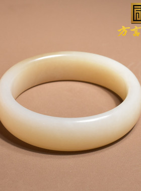 方言精品和田玉佩戴级新疆且末料羊脂白玉底带蜜糖色卡60mm手镯h8