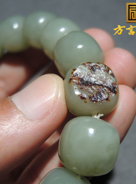 亮眼方言和田玉精品新疆老熟油润细腻聚黑油皮15mm老型珠手串S