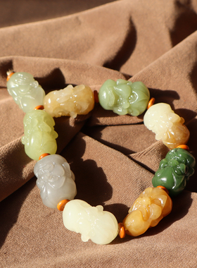 新疆糖玉白玉碧玉黄口罗汉手串