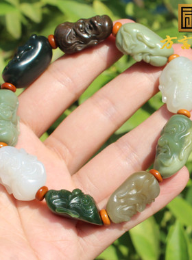 方言和田玉白玉沙枣青籽俄碧手串