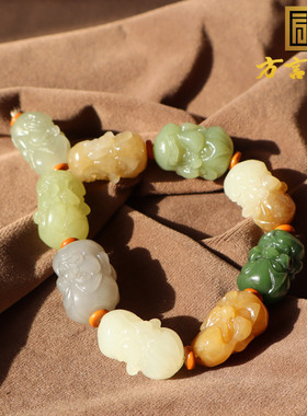 新疆糖玉白玉碧玉黄口罗汉手串