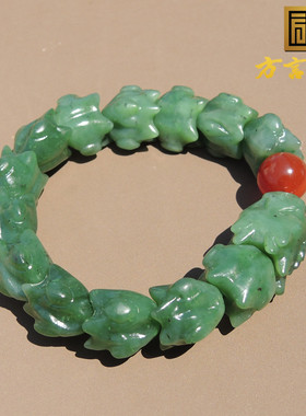 方言罕见精品和田玉俄罗斯带翠色天阳绿色碧玉龙行天下手链手串O8