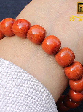方言和田玉特惠珍品云南保山南红玛瑙柿子红11.5mm老型珠玉手串A2