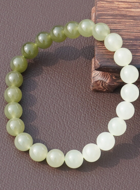 和田玉青海料白玉渐变湖水绿手串