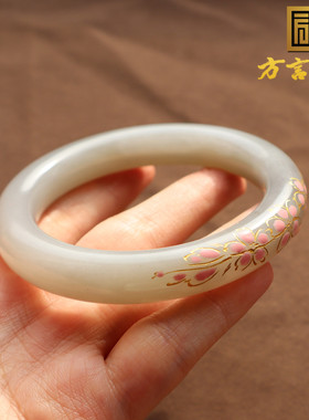 青海粉紫景泰蓝工桃花粉57mm手镯