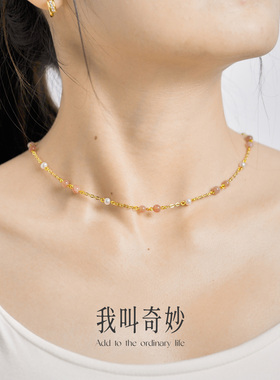 镀金人造珍珠晶石镶嵌水晶项链