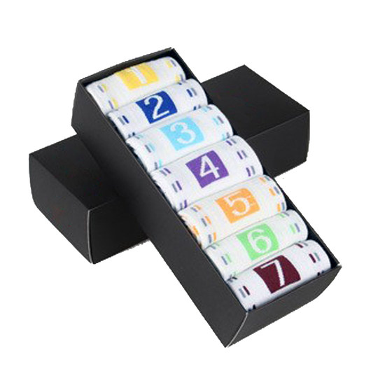 7日袜盒装袜纯棉星期袜子男女中筒一周袜七天袜字母女棉数字情侣