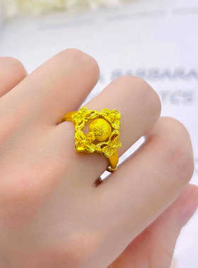 越南沙金戒指女款仿真黄金色大金花夸张大气指环送妈妈礼物首饰品
