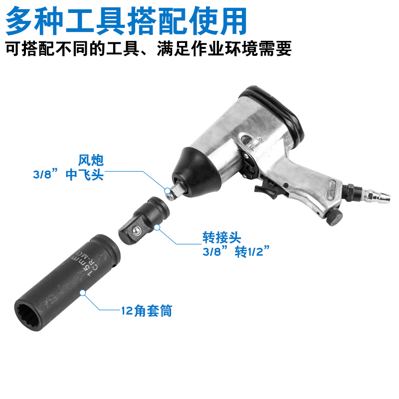 小风炮12角梅花套筒气动加长套筒头子1/2大飞快速扳手套头长78mm-图1