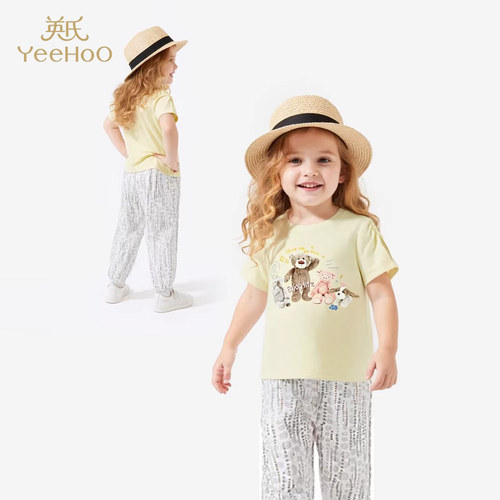 英氏&Happy Horse夏季短袖T恤女宝宝薄款短裤儿童外穿小童休闲裤 - 图0