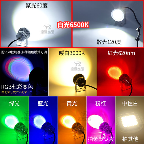 防水led射灯12V24V60V电池电瓶聚光灯10W超亮RGB公园灯庭院景观灯 - 图1