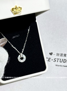 s999纯银闪钻平安扣项链女轻奢小众设计感锁骨链送闺蜜生日礼物