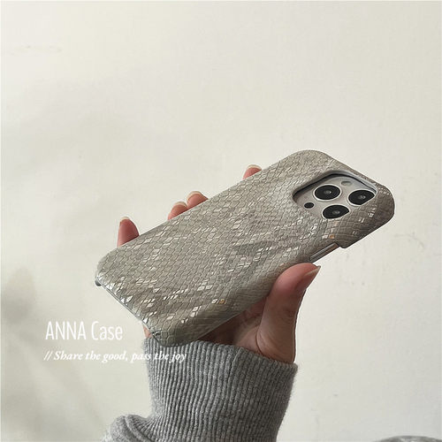 ANNACASE高级轻雾灰色烫金蛇纹适用苹果16promax手机壳iphone14皮质17pro新款15半包硬壳13promax防摔保护套 - 图2