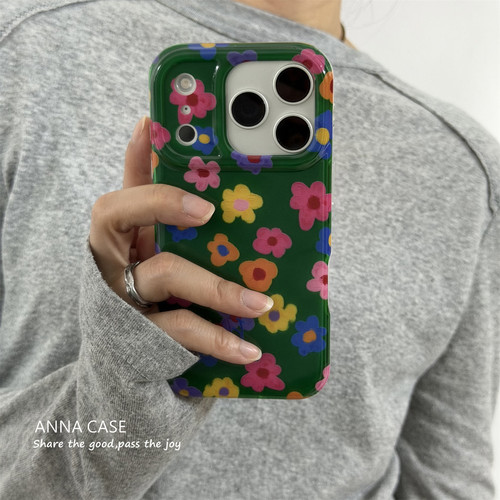 ANNACASEins复古绿油画彩色小花17适用苹果17promax手机壳iphone14全包17pro新款15pro软16promax防摔保护套 - 图2