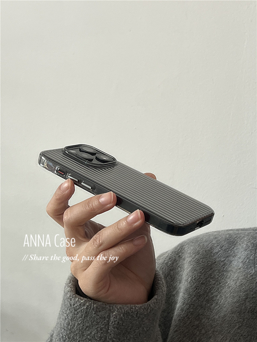 ANNACASE简约超薄透明透黑竖条纹手机壳适用于iPhone15promax亚克力14promax苹果13pro裸机手感12防摔保护套 - 图3