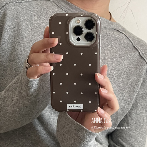 ANNACASE韩国ins米白灰咖色小波点适用苹果17promax手机壳iphone17光面15pro新款13全包16promax防摔保护套14 - 图0