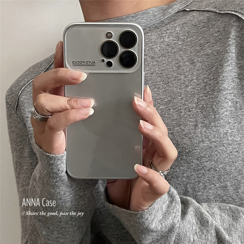 ANNACASE高级简约清透银灰大视窗适用苹果17promax手机壳iphone17光面15pro新款16全包16promax防摔保护套14 - 图1
