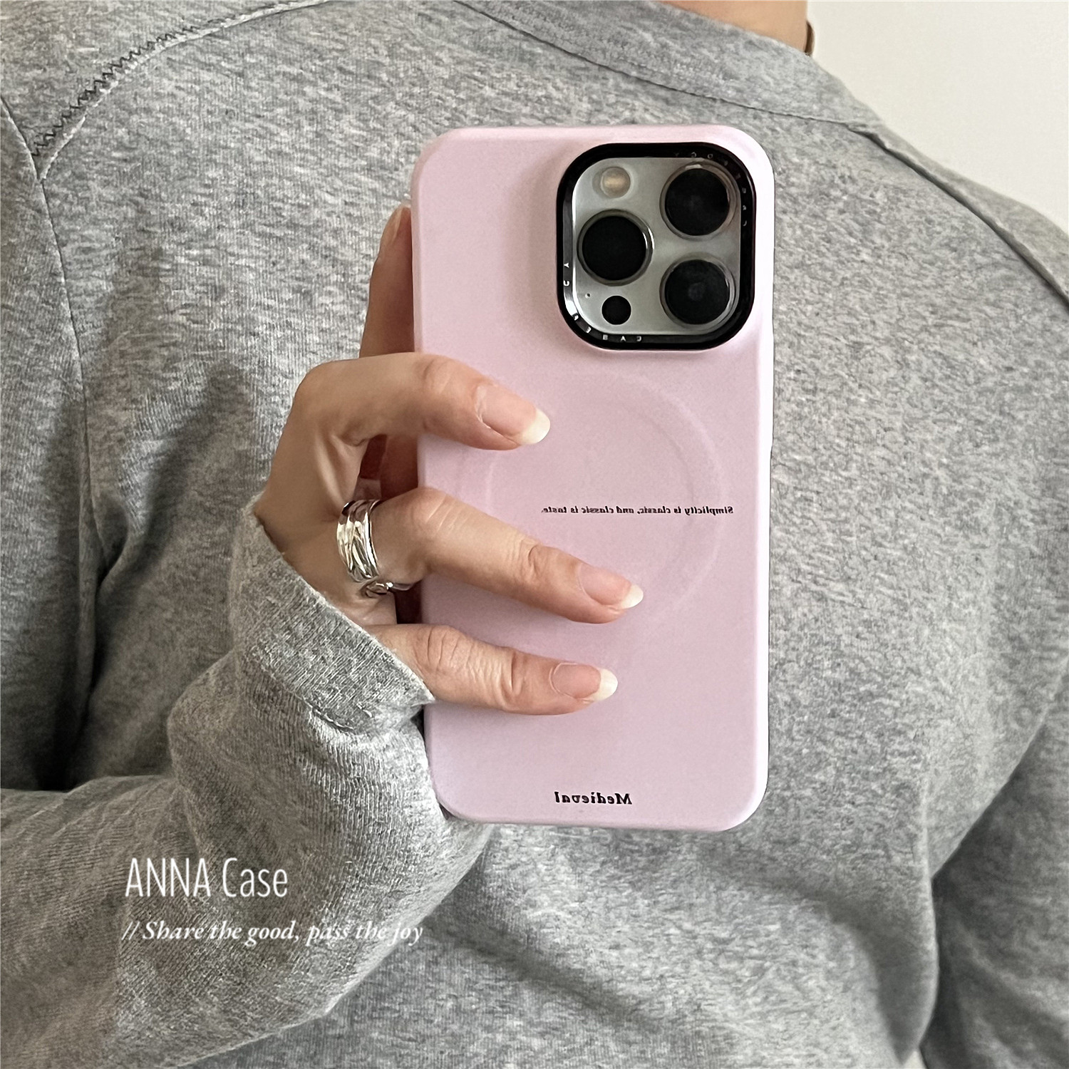 ANNACASE小众温柔少女浅粉色英文适用苹果16promax手机壳iphone14菲林16新款15磁吸硬壳13promax防摔保护套15,淘宝优惠券,粉丝福利购,淘宝优惠卷