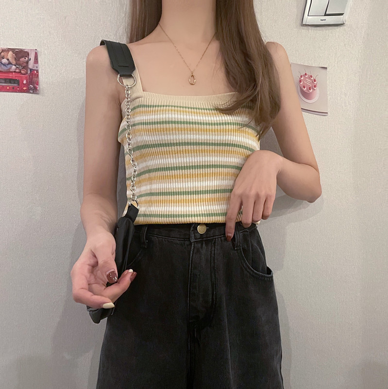 2022新款针织条纹背心女夏季韩版可外穿修身显瘦百搭小吊带上衣薄_女装_女士精品