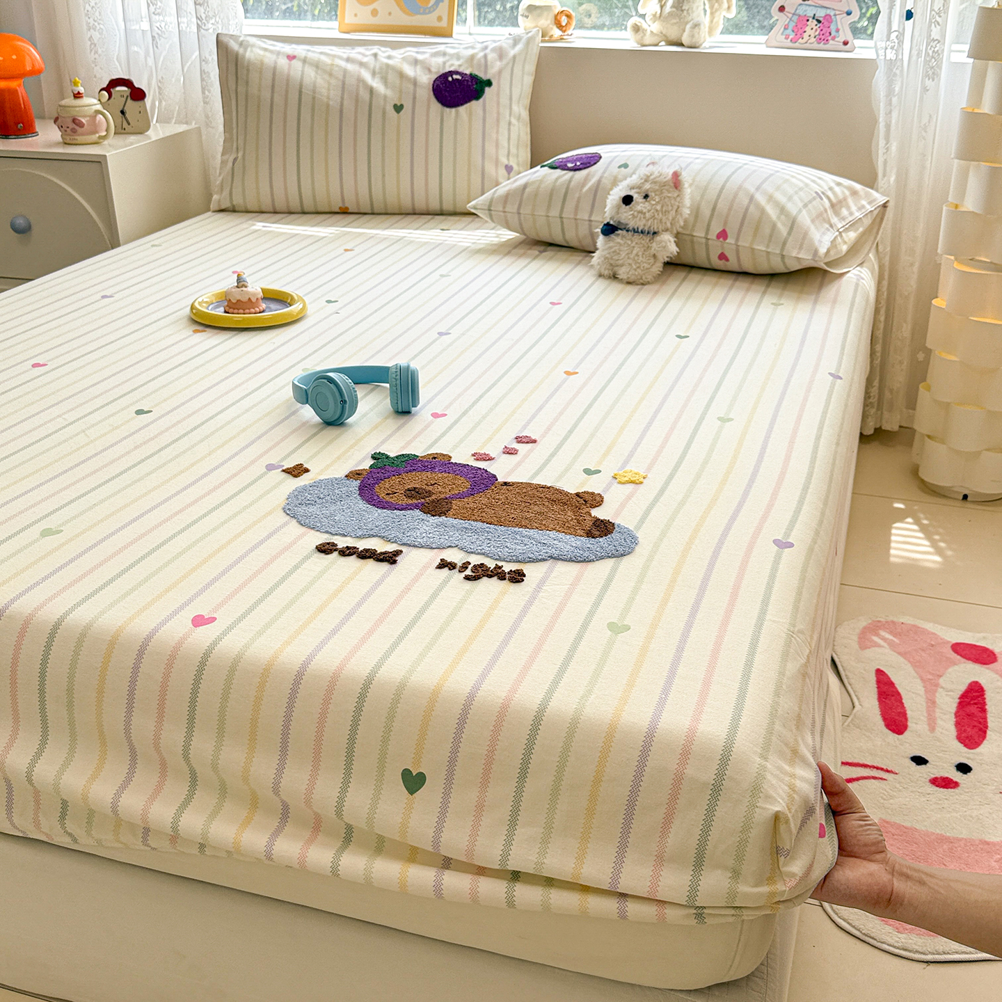 毛巾绣纯棉磨毛床单单件2025新款秋冬季加厚被单人儿童床笠三件套 - 图1