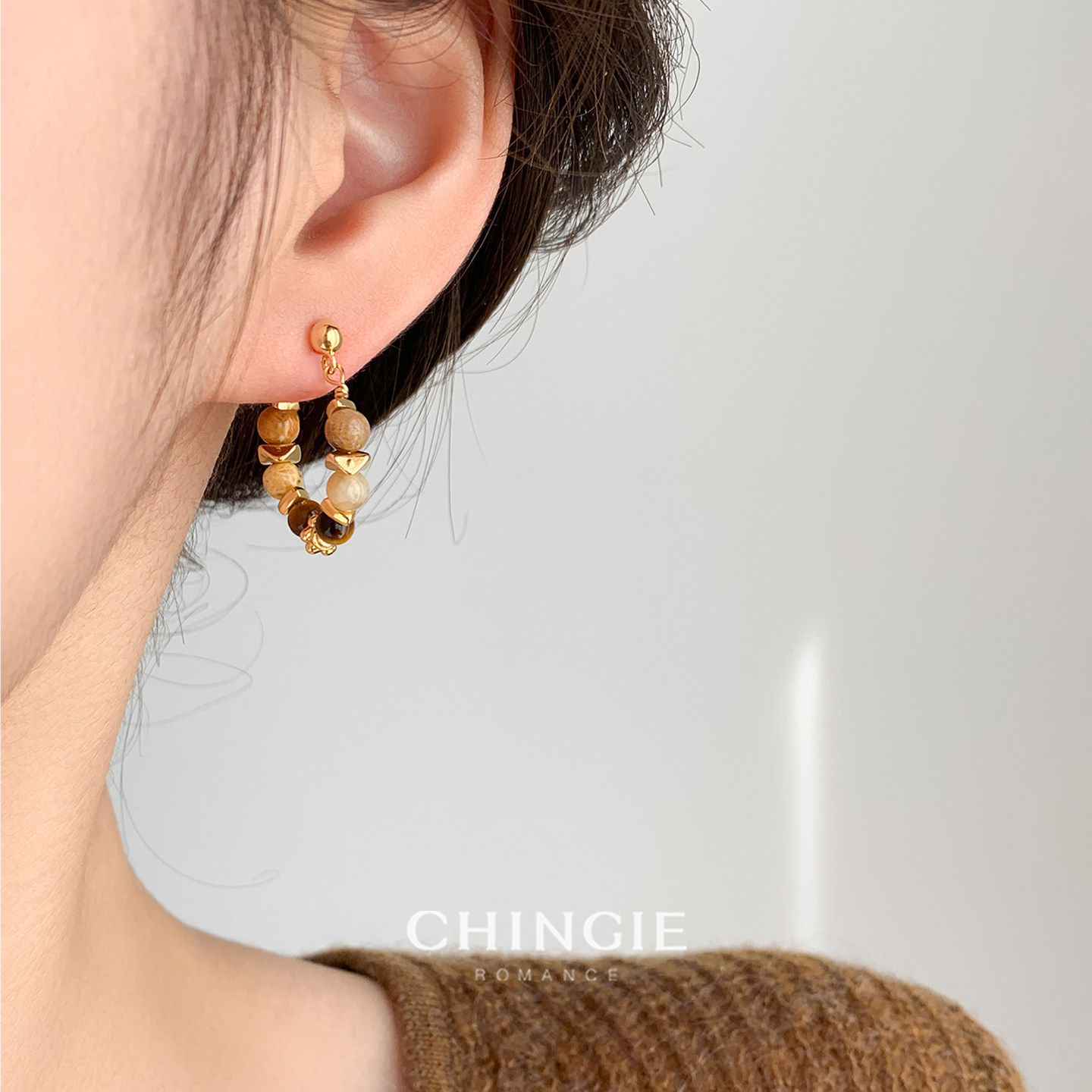 美拉德虎眼石复古串珠耳环2026新款爆款高级感耳饰独特轻奢耳夹女,淘宝优惠券,粉丝福利购,淘宝优惠卷