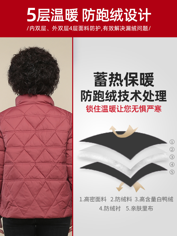 中年妈妈短款羽绒服2022新款中老年秋冬轻薄小棉衣女洋气冬装外套