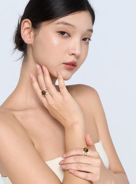 Blingkolio不另可铜镀18K金锆石虎眼石线条戒指小众复古可调节