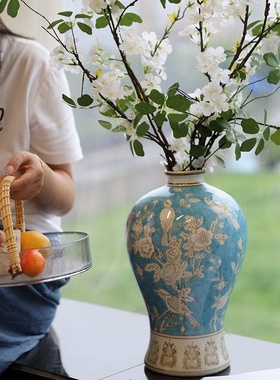 陶瓷花瓶高级感梅瓶青花瓷客厅摆件餐桌装饰风家居高端摆设潮