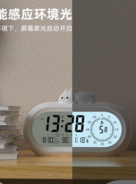椭圆硅胶公仔拍拍灯时间温度星期背光贪睡同屏LCD显示学生闹钟