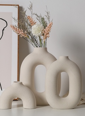 灰色简约陶瓷花瓶水养北欧现代创意家居客厅餐桌干花插花装饰摆件