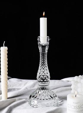 法式特大号玻璃烛台杆蜡底座浪漫餐桌蜡烛台家居餐厅桌面装饰摆件