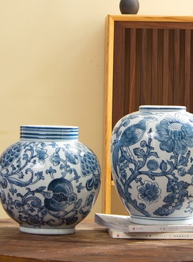 出口法国新中式陶瓷花瓶青花瓷可水培瓷器摆件客厅插花家居装饰品