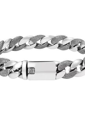 wz875欧美古巴藏银手链粗款男潮霸气个性小众设计朋克时尚嘻哈