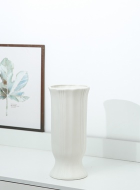 素烧哑光白色陶瓷插花大花瓶创意简约客厅欧式家居干花装饰品摆件