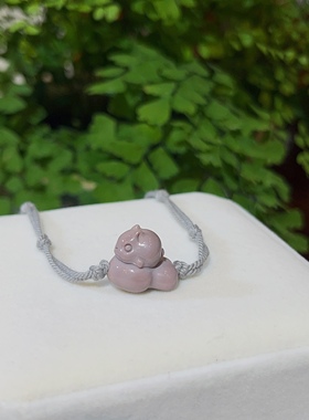 「孤品」温柔山芋紫天然阿拉善可爱小兔子质感棉绳手工编绳项链女