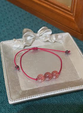 草莓果酱天然老矿鸽血红星光草莓晶石榴石好人缘手工小手绳女闺蜜