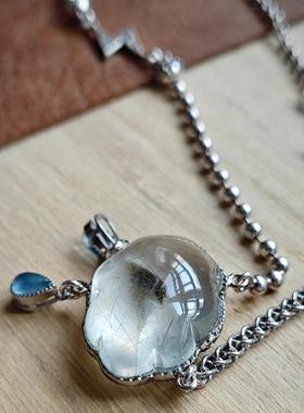 原创设计925银饰镶嵌原矿水晶兔毛共生矿项链吊坠一物一图