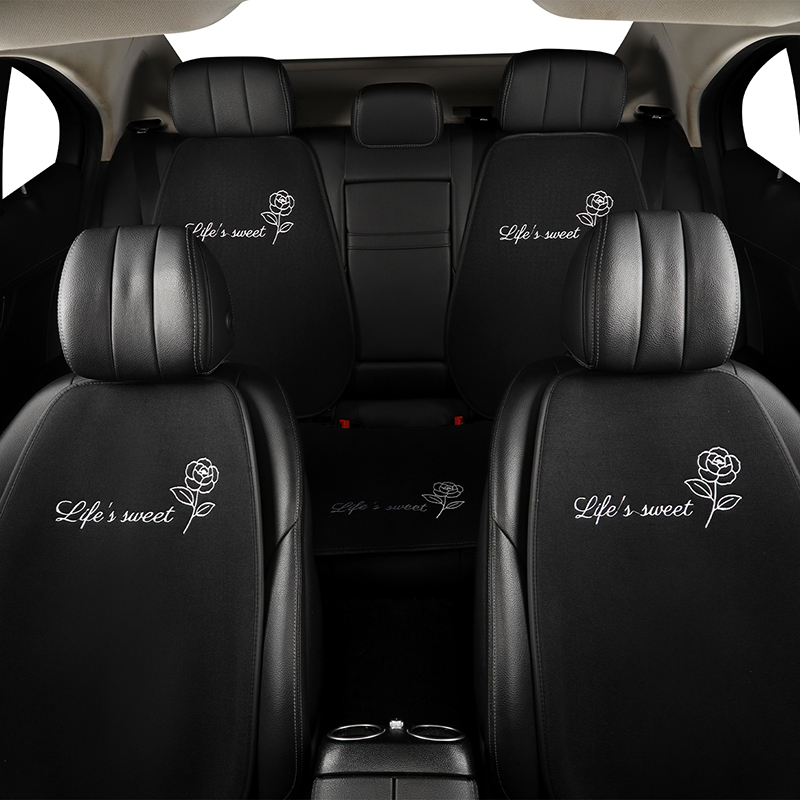 山茶花女神款汽车坐垫四季通用高级感网红轻奢简约座椅套半包座垫 - 图2