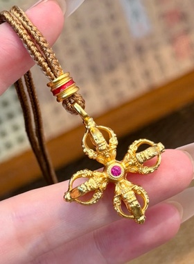 新中式古法双面红宝石十字项链