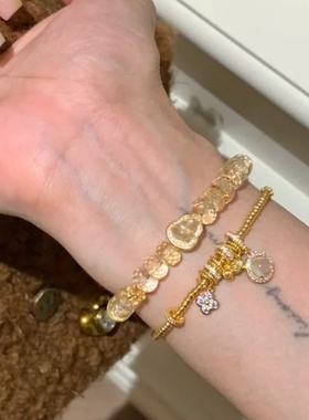 爆闪天然黄水晶手链招财吸金