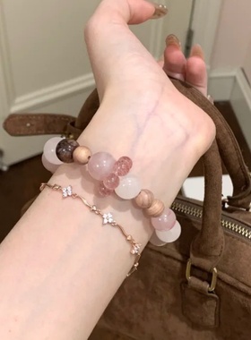 天然紫马粉水晶草莓晶胶花血柏木玫瑰精致显白手串女2025秋冬新款