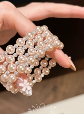 樱花粉珠复古法式珍珠手链