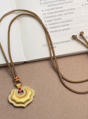 古法沙金拉丝镶钻祥云平安锁吊坠国潮风百搭祥云如意锁百搭毛衣链