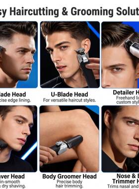 Men's Electric Trimmer IPX7 6-in-1 Grooming Kit Black LED