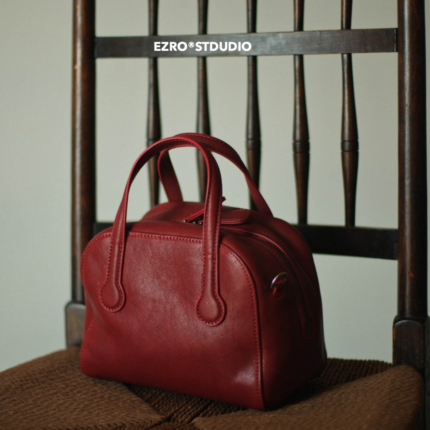 【EZRO】一作 头层植鞣牛皮保龄球包高级美拉德手提斜挎真皮女包,淘宝优惠券,粉丝福利购,淘宝优惠卷